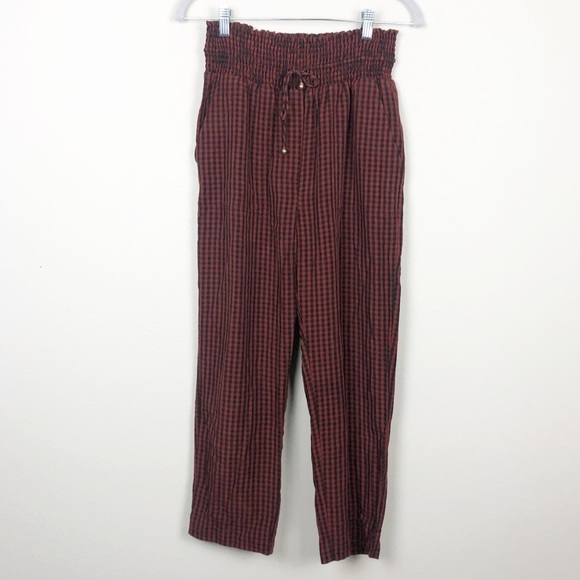 Nanushka Pants - Nanushka Gingham Plaid Check Smocked Elastic Waist Pants